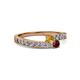 2 - Orane Citrine and Ruby with Side Diamonds Bypass Ring 