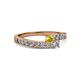 2 - Orane Yellow Sapphire and Diamond with Side Diamonds Bypass Ring 