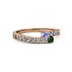 2 - Orane Tanzanite and Emerald with Side Diamonds Bypass Ring 