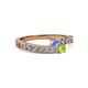 2 - Orane Tanzanite and Peridot with Side Diamonds Bypass Ring 