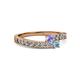 2 - Orane Tanzanite and Aquamarine with Side Diamonds Bypass Ring 