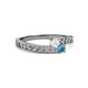 2 - Orane White Sapphire and Blue Topaz with Side Diamonds Bypass Ring 