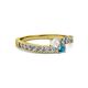 2 - Orane White Sapphire and London Blue Topaz with Side Diamonds Bypass Ring 