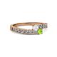 2 - Orane White Sapphire and Peridot with Side Diamonds Bypass Ring 