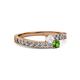 2 - Orane White Sapphire and Green Garnet with Side Diamonds Bypass Ring 