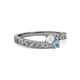 2 - Orane White Sapphire and Aquamarine with Side Diamonds Bypass Ring 