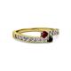 2 - Orane Ruby and Black Diamond with Side Diamonds Bypass Ring 