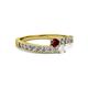 2 - Orane Ruby and White Sapphire with Side Diamonds Bypass Ring 