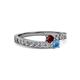 2 - Orane Ruby and Blue Topaz with Side Diamonds Bypass Ring 