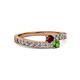 2 - Orane Ruby and Green Garnet with Side Diamonds Bypass Ring 