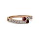 2 - Orane Ruby and Red Garnet with Side Diamonds Bypass Ring 
