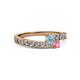 2 - Orane Aquamarine and Pink Tourmaline with Side Diamonds Bypass Ring 