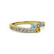 2 - Orane Aquamarine and Citrine with Side Diamonds Bypass Ring 