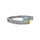 2 - Orane Aquamarine and Yellow Sapphire with Side Diamonds Bypass Ring 