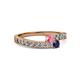 2 - Orane Pink Tourmaline and Blue Sapphire with Side Diamonds Bypass Ring 