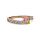 2 - Orane Pink Tourmaline and Yellow Diamond with Side Diamonds Bypass Ring 
