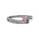 2 - Orane Pink Tourmaline and Iolite with Side Diamonds Bypass Ring 