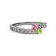 2 - Orane Pink Tourmaline and Peridot with Side Diamonds Bypass Ring 