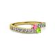 2 - Orane Pink Tourmaline and Peridot with Side Diamonds Bypass Ring 