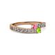 2 - Orane Pink Tourmaline and Peridot with Side Diamonds Bypass Ring 