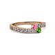 2 - Orane Pink Tourmaline and Green Garnet with Side Diamonds Bypass Ring 