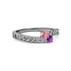 2 - Orane Pink Tourmaline and Amethyst with Side Diamonds Bypass Ring 