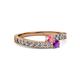 2 - Orane Pink Tourmaline and Amethyst with Side Diamonds Bypass Ring 