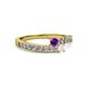 2 - Orane Amethyst and White Sapphire with Side Diamonds Bypass Ring 