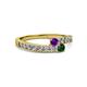 2 - Orane Amethyst and Emerald with Side Diamonds Bypass Ring 