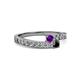 2 - Orane Amethyst and Black Diamond with Side Diamonds Bypass Ring 