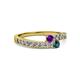2 - Orane Amethyst and Blue Diamond with Side Diamonds Bypass Ring 