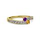 2 - Orane Amethyst and Citrine with Side Diamonds Bypass Ring 
