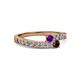 2 - Orane Amethyst and Red Garnet with Side Diamonds Bypass Ring 