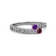 2 - Orane Amethyst and Ruby with Side Diamonds Bypass Ring 