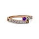 2 - Orane Amethyst and Smoky Quartz with Side Diamonds Bypass Ring 