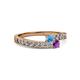 2 - Orane Blue Topaz and Amethyst with Side Diamonds Bypass Ring 