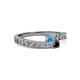 2 - Orane Blue Topaz and Black Diamond with Side Diamonds Bypass Ring 
