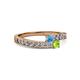 2 - Orane Blue Topaz and Peridot with Side Diamonds Bypass Ring 