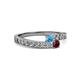 2 - Orane Blue Topaz and Ruby with Side Diamonds Bypass Ring 