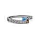 2 - Orane Blue Topaz and Smoky Quartz with Side Diamonds Bypass Ring 