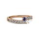 2 - Orane Iolite and White Sapphire with Side Diamonds Bypass Ring 