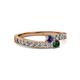 2 - Orane Iolite and Emerald with Side Diamonds Bypass Ring 