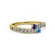 2 - Orane Iolite and Blue Topaz with Side Diamonds Bypass Ring 
