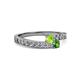 2 - Orane Peridot and Green Garnet with Side Diamonds Bypass Ring 