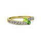 2 - Orane Peridot and Green Garnet with Side Diamonds Bypass Ring 