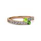 2 - Orane Peridot and Green Garnet with Side Diamonds Bypass Ring 
