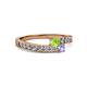 2 - Orane Peridot and Tanzanite with Side Diamonds Bypass Ring 