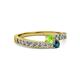 2 - Orane Peridot and Blue Diamond with Side Diamonds Bypass Ring 