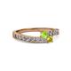 2 - Orane Peridot and Yellow Diamond with Side Diamonds Bypass Ring 