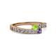 2 - Orane Peridot and Iolite with Side Diamonds Bypass Ring 
